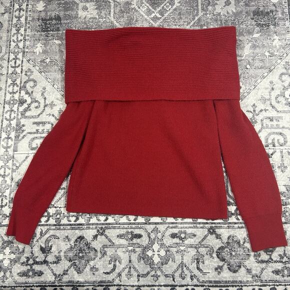 Leith Sweaters - Leith Red Off Shoulder Foldover Rib Knit Sweater Top Women’s Size S